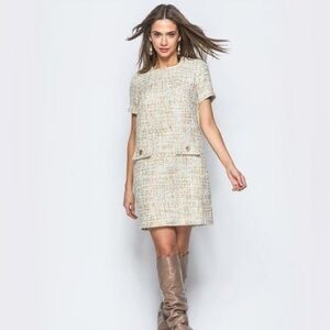 ISAAC MİZRAHI NEW YORK WOMEN OFFICE DRESS MEDIUM BLUE & GOLD SHORT GOWN